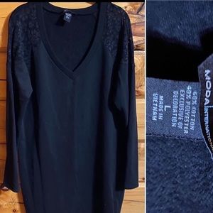 Moda International Sweater Dress with Lace Shoulders.